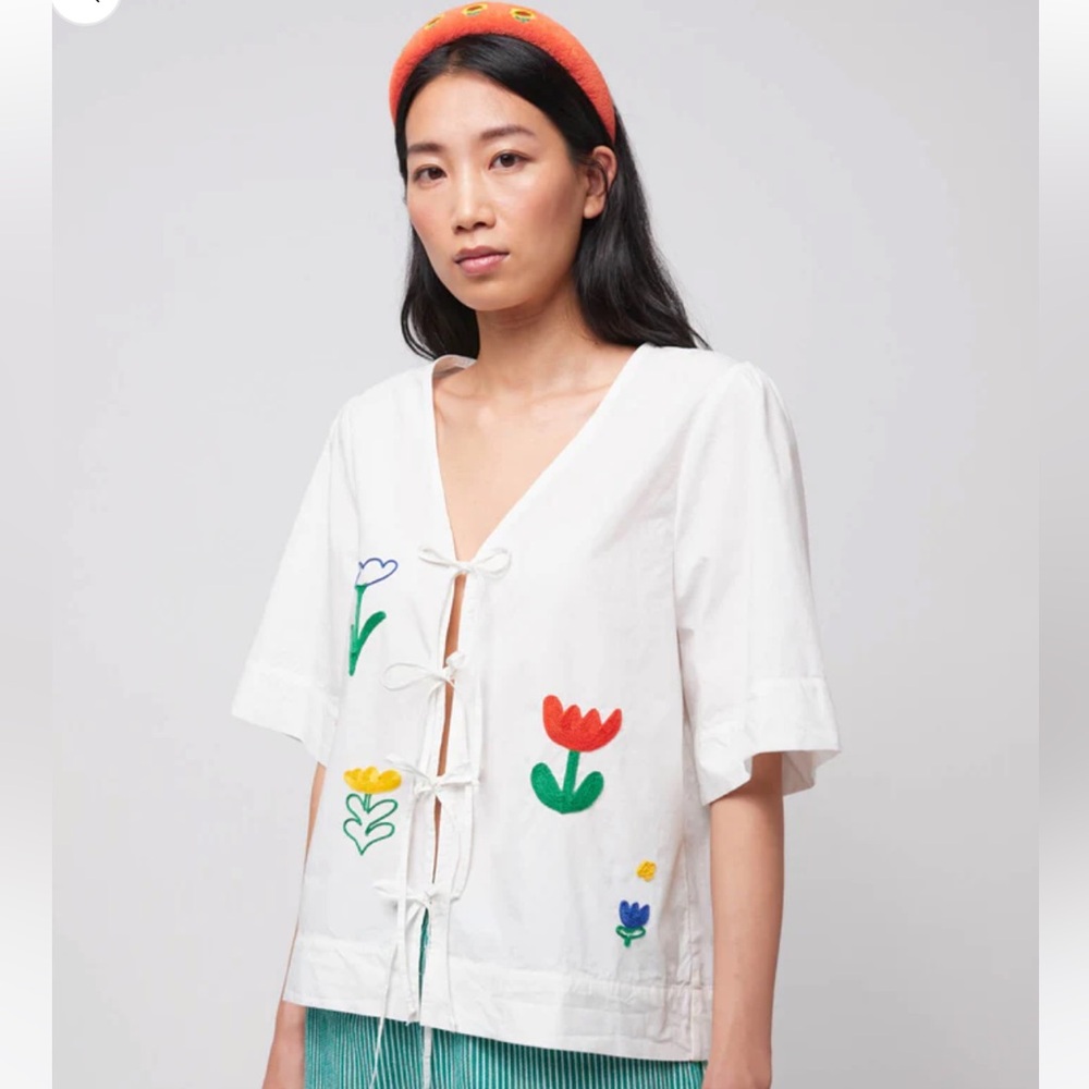 Bobo Choses Garden embroidery tie blouse